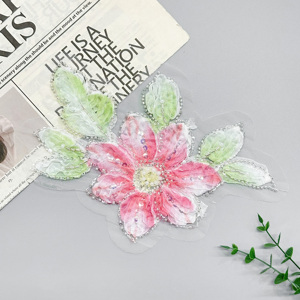 Patch en dentelle florale brodée rose pour la décoration de vêtements, applique en tulle 3D pour robe, tenue de mariage et de soirée - Product Image 1