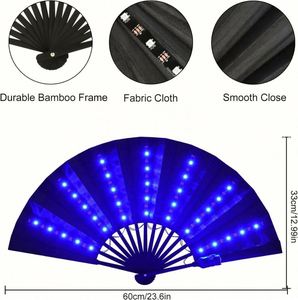 33Cm LED Large Clack Bamboo <b>Hand</b> <b>Fans</b> With Bamboo Ribs and White or Black Fabric - Product Image 6