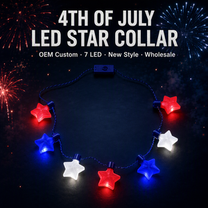 Collana LED a Strisce e Stelle per il 4 Luglio, 7 LED Luminosi, Accessorio Patriottico per Festa dell'Indipendenza USA, Vendita all'Ingrosso - Product Image 1