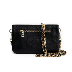 Borsa a Tracolla <span class=keywords><strong>Nera</strong></span> in PU con Cerniera e Catena, Stile Moda con Due Cinghie e Fodera in Poliestere - Product Image 3