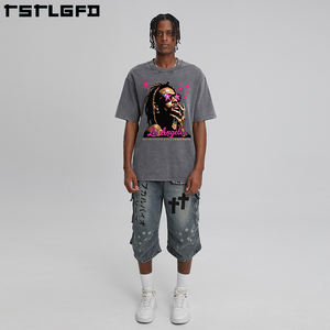 Eco-friendly 100% Cotton Knitted Acid Wash Silk <b>Screen</b> Printed Custom Logo Front Oversized Heavy Weight 280g High Quality - Product Image 3