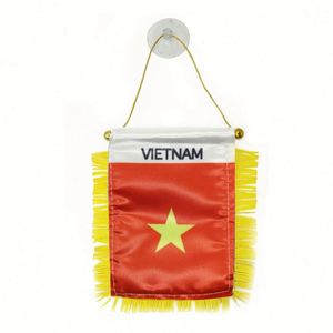 ธงผ้าซาตินเวียดนามแบบกำหนดเอง ธงติดรถยนต์ขนาดเล็ก พร้อมพู่สีเหลือง - Product Image 1