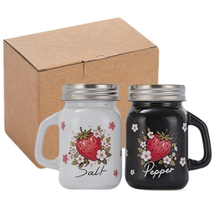 Conjunto Personalizado de 4 oz de Frascos de Vidro para Temperos em Preto e Branco com Tampas de Metal para Decoração de Cozinha - Product Image 1