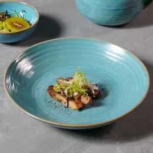 Yayu novo logotipo personalizável restaurante Nordic design azul prato principal prato louça plana pratos cerâmicos coloridos