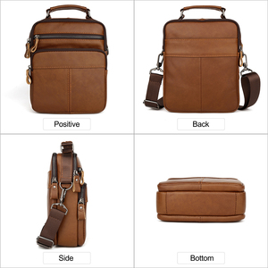 לוגו מותאם אישית עור אמיתי תיק גברים וינטג 'מזדמנים בסגנון וינטג' שליח תיק יד קרוסדרסינג יד לגברים - Product Image 3