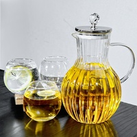 Ensemble de 8 pièces : Carafe en verre transparente et écologique pour jus et eau froide, avec plateau, pour boissons et thé
