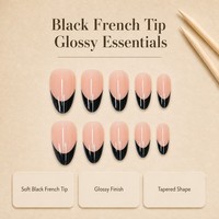 Y66 Factory – Kit de faux ongles réutilisables de qualité supérieure, base rose nude, avec pointe française noire souple – Vente en gros