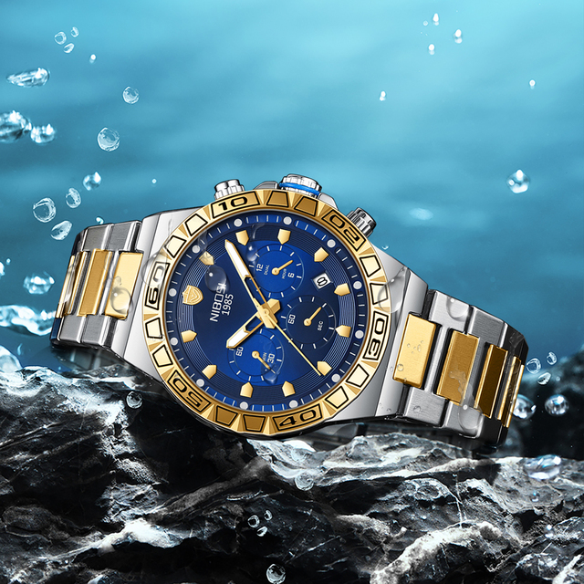 Nibosi 2661 Chronograph Men Quartz Watches Luminous Waterproof Stainless Steel Strap Wristwatch