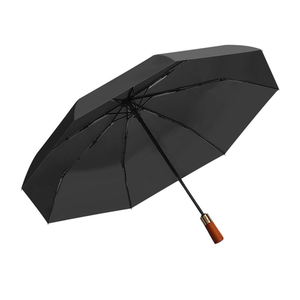 Parapluie pliable automatique anti-UV personnalisé en usine, économique, pour entreprise, 12 baleines, résistant au vent, manche en bois doré - Product Image 4
