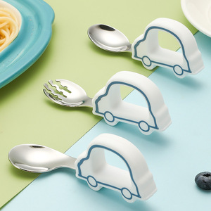 ช้อนส้อมวงแหวนแบบสั้นสำหรับฝึกรับประทานอาหารสำหรับเด็กเครื่องใช้บนโต๊ะอาหารทำจากสเตนเลสสตีล304ออกแบบได้ตามต้องการ - Product Image 1