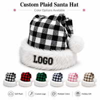 Chapeau de Père Noël personnalisé à carreaux avec bordure en peluche douce, chapeau de Noël disponible en plusieurs couleurs pour les cadeaux de Noël, les événements et service de logo personnalisé