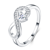 Bague en argent sterling S925 avec moissanite, design infini, pierre taille cœur, accent pavé, bijoux pour femme