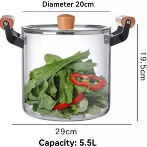 Olla de Cocina de Vidrio Transparente de Borosilicato de Alta Resistencia al Calor, con Asas de Madera, Capacidad de 3-4L, Moderna, Apta para Cocina de Inducción, Venta al por Mayor - Product Image 2