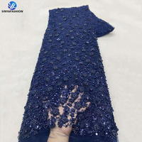 Dentelle africaine Sinya 3D à fleurs, applique de luxe de haute qualité avec sequins rose poudré, tissu en dentelle perlée fait main pour robe femme, 5 yards