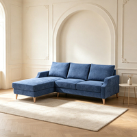 Sofá Moderno de Tela Suave Azul Marino de 3 Plazas en Forma de L con Chaise Longue y Patas de Madera Maciza para Sala de Estar/Apartamento/Hotel/Oficina