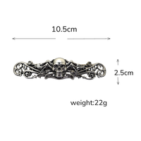 Barrette à cheveux vintage en forme de croix de crâne, motif pirate ajouré, filigrane orné, argent antique, style gothique, cadeau