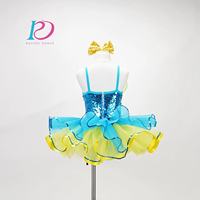 Kostum Resital Tari Tutu Balet Anak Perempuan Korset Safir Berkilau + Pita Tulle Berlapis Warna-warni Pinggang Elastis