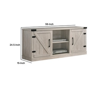 Meuble TV moderne de style mi-siècle avec portes coulissantes en bois, rangement et caractéristiques réglables pour téléviseurs de 55 à 59 pouces, gris pierre, pour salon - Product Image 5