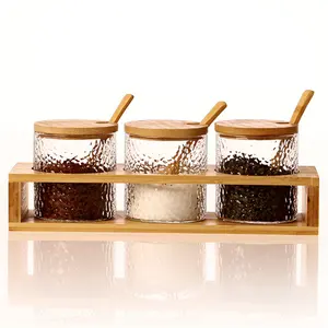 Kleine 3 Stück Set Hochwertige Boro silikat Gewürz glas Glas Lebensmittel lager behälter mit Bambus deckel