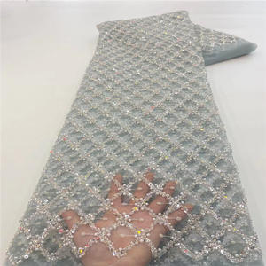 幅145 cmポリエステルメタリックパール刺繍メッシュ生地ビーズスパンコールチュールフレンチレース生地ドレス女性スカート - Product Image 6