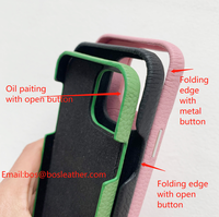 Coque de téléphone en cuir pleine fleur pour iphone 14, qualité de luxe personnalisée, bord pliable