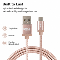 Cable USB C de 4 pies, 5V 3A 15W, Cable de Carga Rápida con Tela de Nailon, Punta Metálica y Revestimiento Dorado Rosa para iPhone/Computadora y Banco de Energía