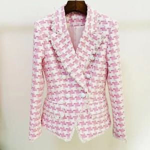A5472高品質ピンク長袖ポケットダブルブレストチェックプラスサイズ女性用冬コート2021 - Product Image 3