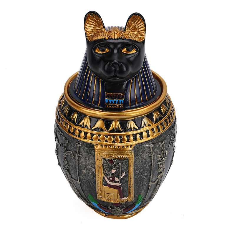 Vaso del dio gatto egiziano in oro nero
