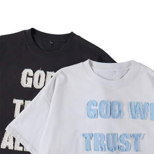 TKAN205 Camiseta cuadrada de gran tamaño para hombre, diseño bordado personalizado, apliques de algodón pesado, tela de 260 gramos, peso, hombro caído - Product Image 1