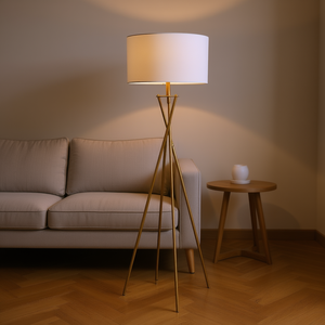 Ester <b>Mid</b> <b>Century</b> 64.5 In Tall Metal Floor <b>Lamp</b> Hourglass Design Matte Gold Soft Warm White Light Residential Use - Product Image 2