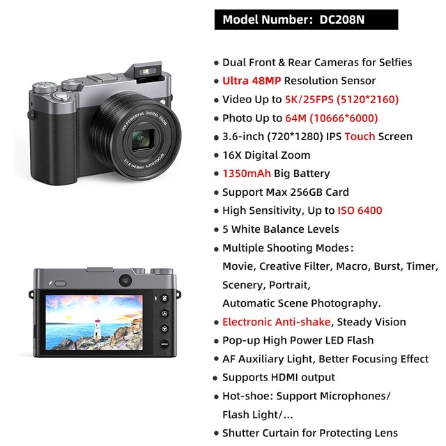 Mirrorless Digital DSLR Camera for Blogging Vlogging & YouTube Video Dual-Camera Professional Photography