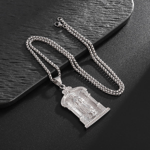 Sm Maria Pendant Necklace For Men 18K Gold Plated Rhinestone <b>Titanium</b> Steel Themed Pendant Everyday Wear - Product Image 4