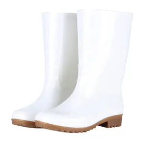 Blanco de seguridad Botas de lluvia impermeable largo trabajo botas de caucho de PVC para la industria alimentaria