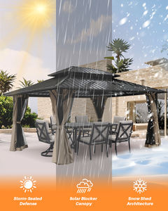 10x12 WeatherFlex 3-in-1 Bugproof Mesh Gazeboストームプルーフデュアルルーフ & スナップオンカーテン屋外パティオオアシス用 - Product Image 6
