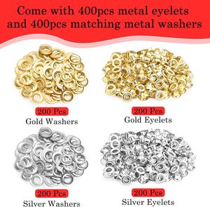 PAXCOO Stainless Steel Grommet <b>Eyelet</b> Pliers <b>Kit</b> with 1-Hole 6mm Pinhole Gold/Silver Color Includes Washers - Product Image 5