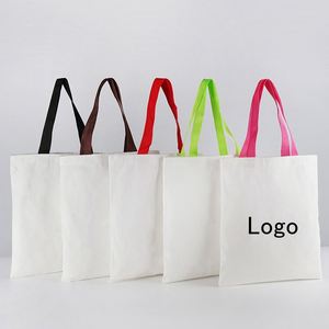 Sac fourre-tout en toile de coton du fabricant, sac à main uni vierge avec poignée colorée, sac de courses et cadeaux recyclable et écologique - Product Image 1