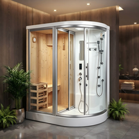 Cabine de douche spa avec fonction vapeur, cabine de douche d'angle électrique en bois, grande cabine de douche avec panneau de commande informatisé, villa