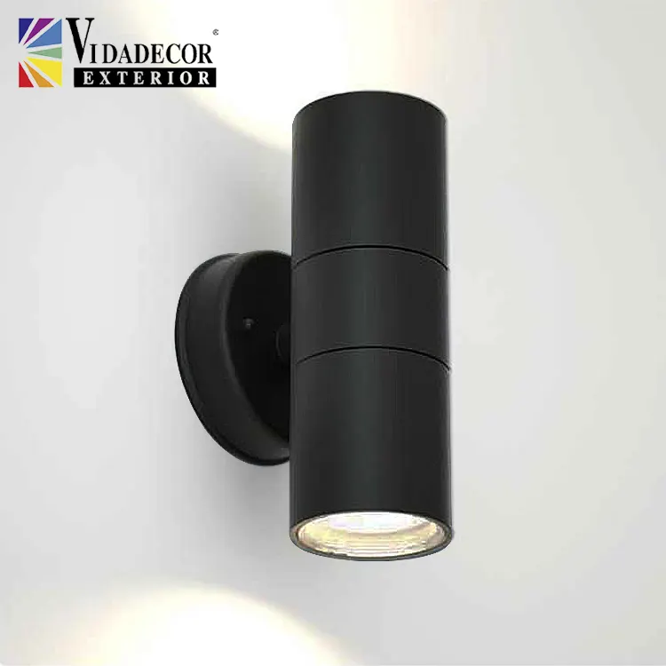 Modern black plastic gu10 2 head ip44 waterproof fixture sconce outdoor indoor up and down led wall light