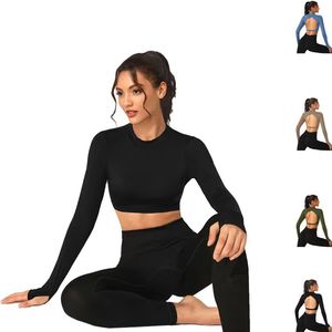 Haut de sport à manches longues pour femme, séchage rapide, dos ouvert, idéal pour la course, le fitness et le yoga - Product Image 1