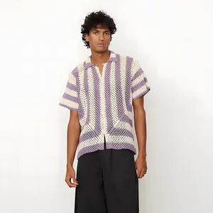Summer Hollow Knit Thin T-shirt For Man Custom Logo Contrast Color Open Collar Polo Shirt Blank Oversized Wool T Shirt