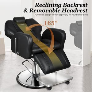 Sillones <span class=keywords><strong>peluqueria</strong></span> Cadeira de barbeiro Profissional bomba hidráulica todo cuero sintético negro salón barbería silla para hombres - Product Image 3