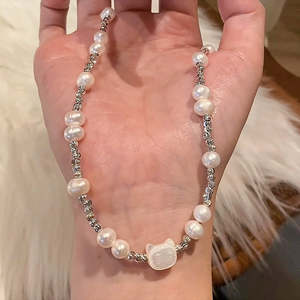 Collar Delicado con Diseño de Fritillaria y Cuentas para Mujer, Marca WENCHI, con Perlas Naturales de Agua Dulce y Cadenas de Diamantes, Estilo Geométrico - Product Image 5