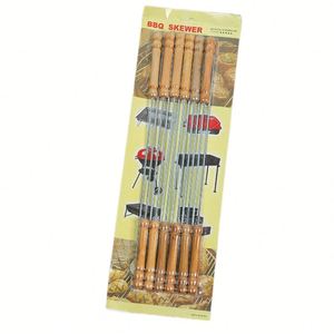 Juego de 10 Brochetas de Acero Inoxidable para Asar, Brochetas Metálicas para Barbacoa con Mango de Madera - Product Image 2