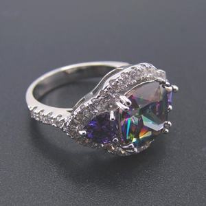 Anillos de Plata de Ley 925 con Topacio Místico Arcoíris de Corte Cojín y Amatista, Joyería Pave CZ - Product Image 4