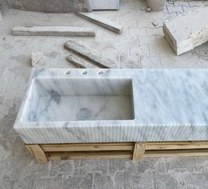 Vasque intégrée en marbre blanc, lavabo en pierre naturelle fait main, plateau de salle de bain flottant - Product Image 6