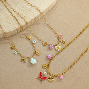 Novirasine Trendy Waterproof Stainless Steel Link Chain Women's Summer Beach <strong>Boho</strong> Dolphin Turtle Butterfly Charm <strong>Necklace</strong> - Product Image 2
