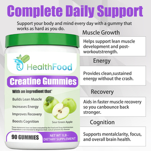 Green Apple Flavor Creatine Pre Workout Gummies Chewy Sugar Free Chewables Monohydrate Pre workout Energy Boosting - Product Image 4