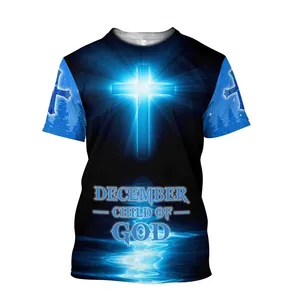 December Son of God Blue Jesus Unisex Full Print T-Shirt, Gift for Christians, Jesus T-Shirt