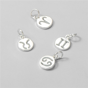 Ciondolo Rotondo Cavo con 12 Segni Zodiacali in <span class=keywords><strong>Argento</strong></span> Sterling <span class=keywords><strong>925</strong></span> per Creazione di Gioielli - Product Image 2