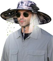 Chapeau de travail extérieur à bords larges pour hommes avec 2 ventilateurs solaires pour la pêche, le camping et la randonnée saison estivale